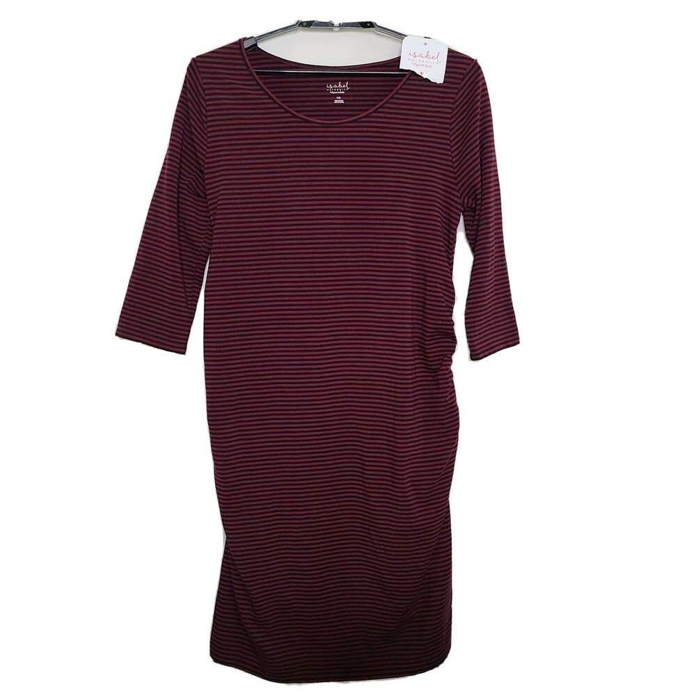 Isabel Maternity Dress Ingrid & Isabel XXL Striped Short Sleeve Maroon Blue